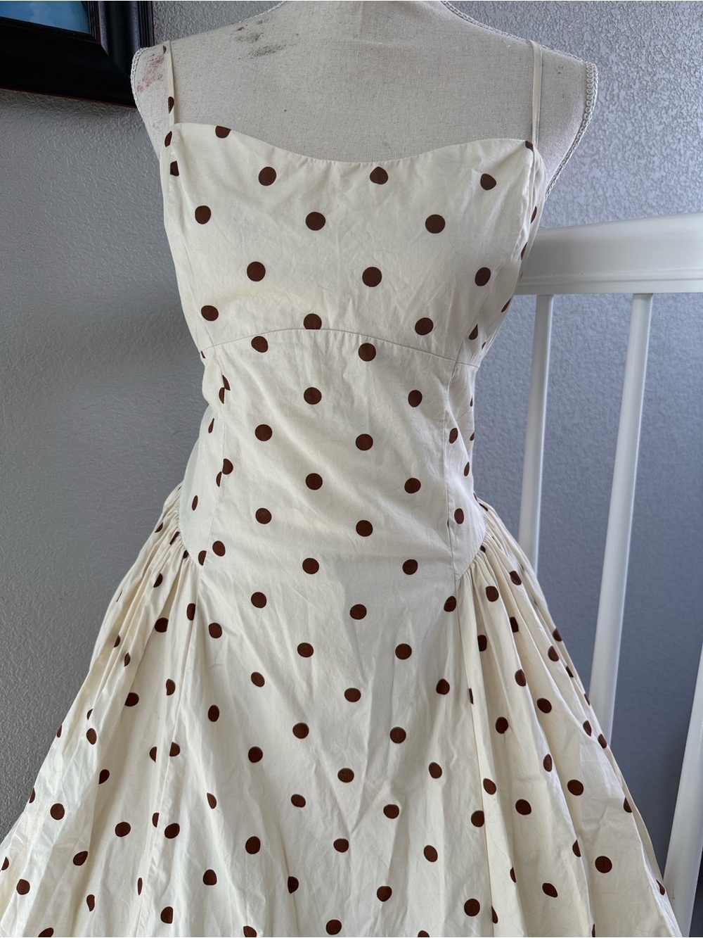 Camila Coelho Cream Maxi Dress with Brown Polka Dots - Picture 2 of 14